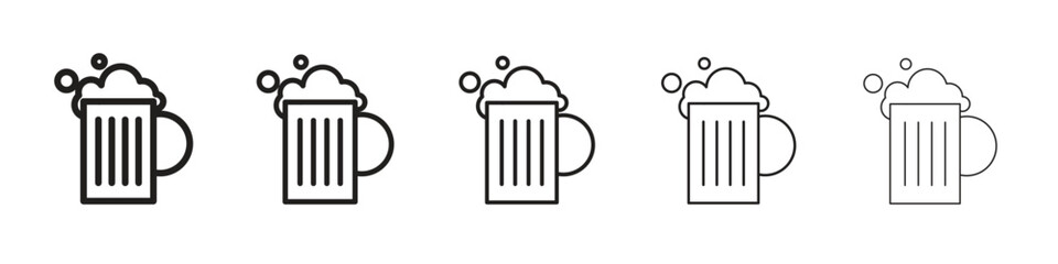 Beer icon in thin to bold stroke versions on white background