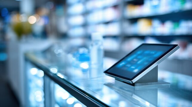 Prescription pickup counter with digital screen