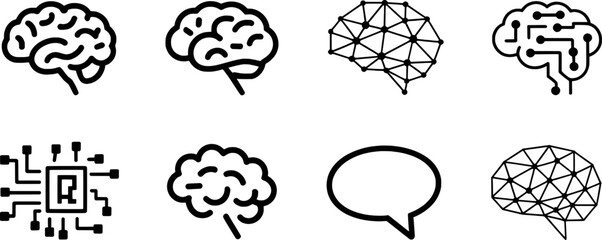 Brain icons neural network circuit chip and speech bubble graphic design vector