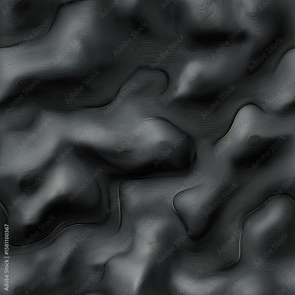 Poster complex and artistic topographic patterns in a black and white color scheme create a visually striki