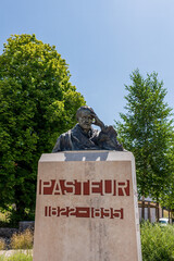 Monument of Louis Pasteur in Jura, France. Outdoor Historical Statue.
