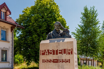 Monument of Louis Pasteur in Jura, France. Outdoor Historical Statue.
