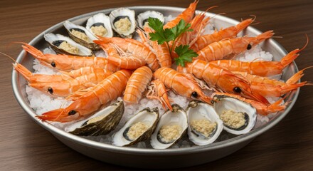 Fresh Shrimp and Oyster Platter on Ice