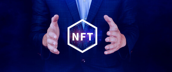 NFT non fungible token for crypto art blockchain technology concept. , investing or trading NFT on cryptocurrency, digital asset, art work and digital ledger