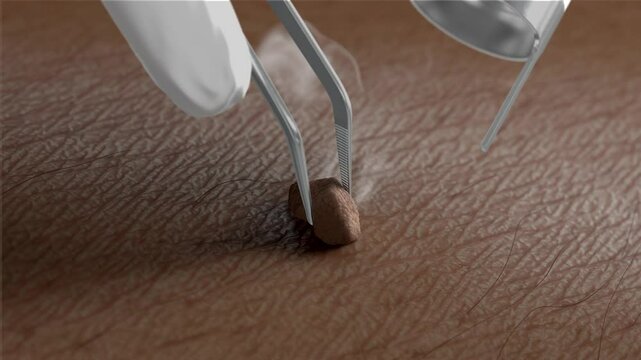 Skin surface with papilloma laser removal treatment macro, looped switch