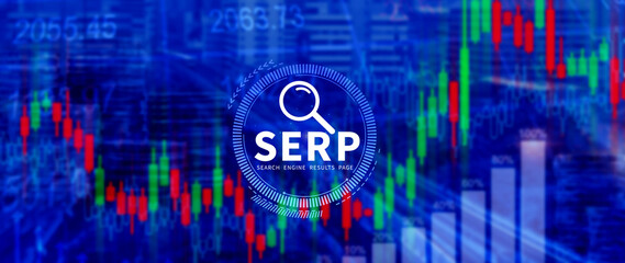 SERP, Search Engine Result Pages concept, magnifying glass with text SERP, can be used for business, marketing and education concept