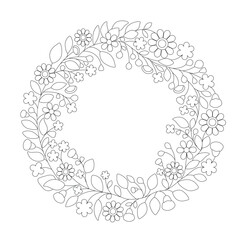 Hand Embroidery Floral Wedding Wreath Pattern. Printable Coloring Page.