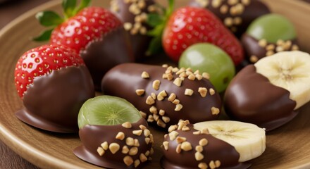 Chocolate Covered Strawberries Bananas and Grapes Dessert Platter