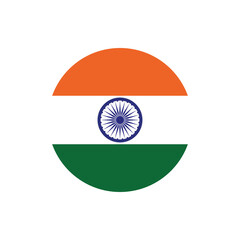 India flag round button vector. India national flag icon badge for independence day celebration PNG on transparent background.