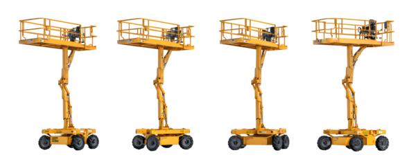 Clean Realistic Transparent-Background Four telescopic boom lifts ar digital artwork, versatile design element, ideal for print projects and video overlays, creative projects