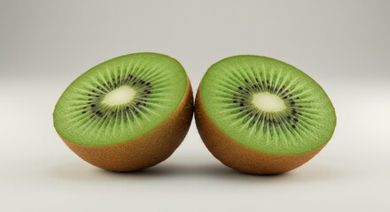 Two Halves of a Freshly Sliced Kiwi Fruit on White Background