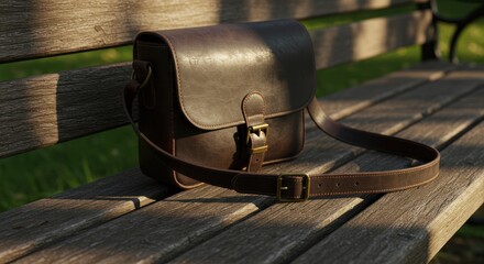 Leather Bag Resting on a Wooden Bench in Sunlight, Bagas1752513097158_734385PICT-hq-scale-6_00x