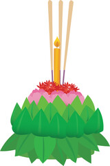 Lotus Leaf Krathong – Thai Loy Krathong Festival Vector
