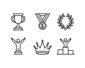 Trophy and award icon set with drink symbols for business, restaurant, and bar design illustration