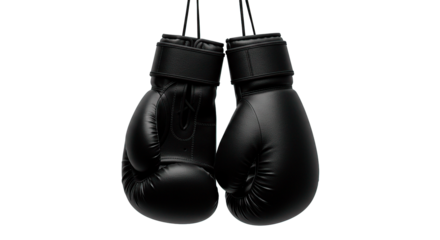 Close-up shot of a pair of black boxing gloves, ready for the next match.