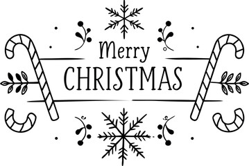 Vintage-Style “Merry Christmas” Illustration with Red and Green Holiday Elements