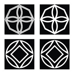 Four Black and White Geometric Designs Grid Pattern Abstract Shapes Bold Lines Minimalist Style