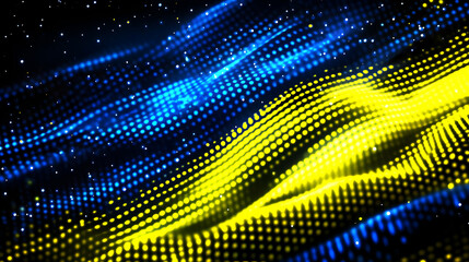 Abstract representation of a blue and yellow flag waving.