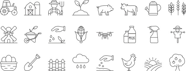 Farming Outline Icon Set – Minimalist Agriculture Vector Collection