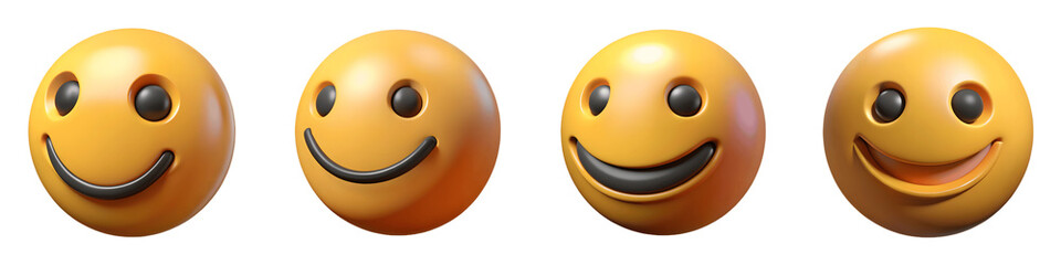 Set for Cartoon smiley faces expressing happiness isolated on transparent background