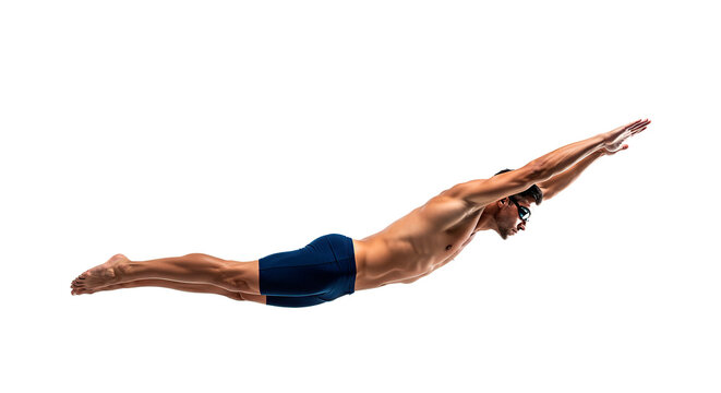 An athletic swimmer dives gracefully through the water, showcasing power and precision. - Powered by Adobe