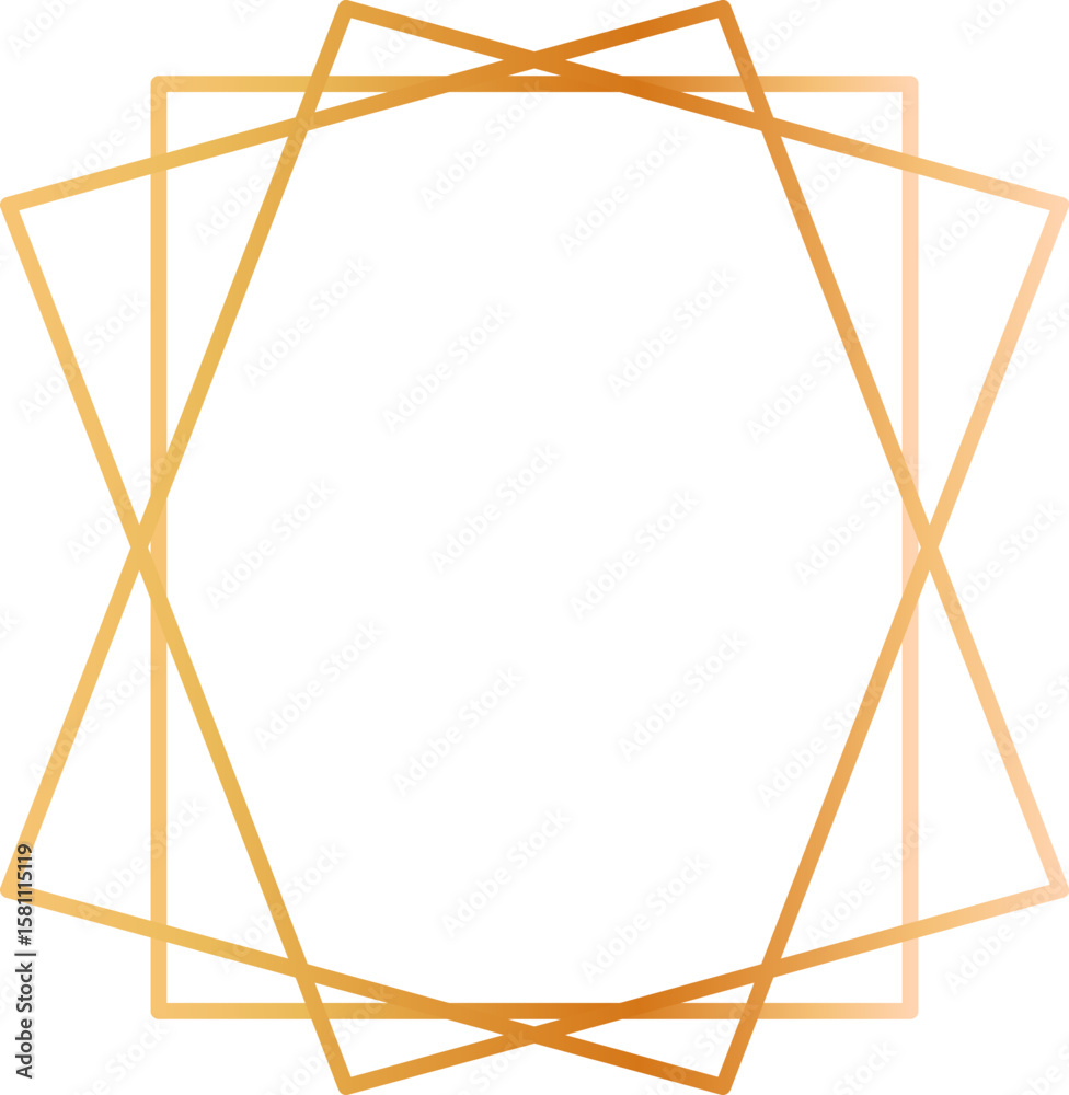 Poster golden gradient overlapping lines creating an octagonal geometric frame against a white background, 