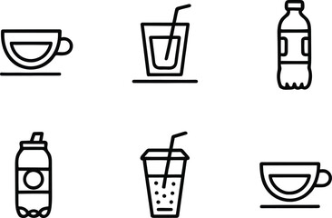 Simple Line Icons: Cups, Bottles, and Drinks; Minimalist Beverage Set