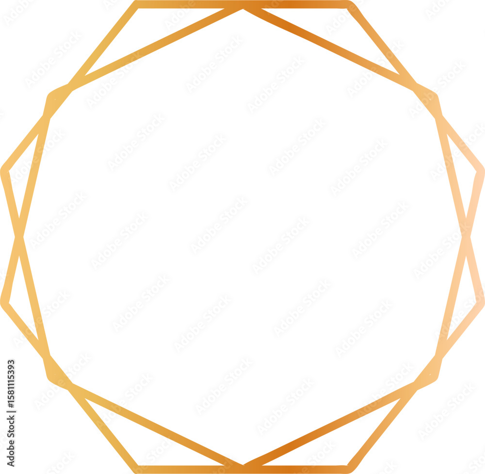 Poster golden geometric frame creating a dodecagon shape with a gradient effect, ideal for elegant and mode