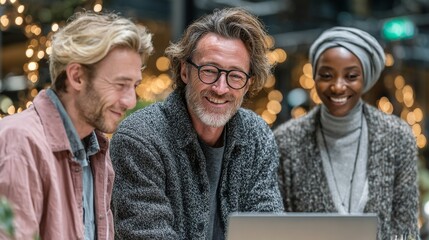 Diverse team collaboration, smiling coworkers in cozy casual wear working together