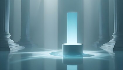 Obraz premium A luminous blue pillar is the focal point of this elegant, minimalist scene.