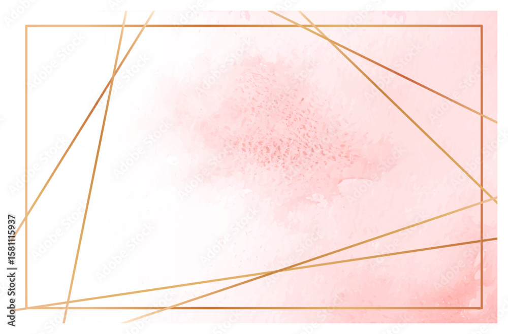Poster pink watercolor texture background with golden frame and intersecting lines creating a sophisticated