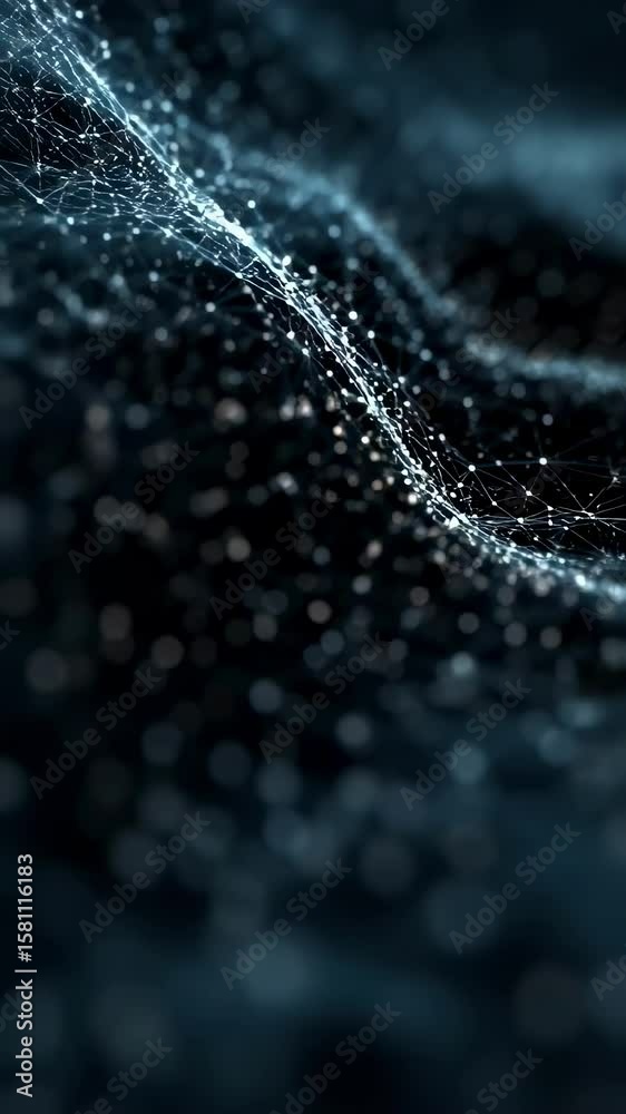 Aufkleber Intricate digital network expanding dynamically. Generating wave like pattern with luminous particles connecting across dark technological background. Representing innovation and global communication