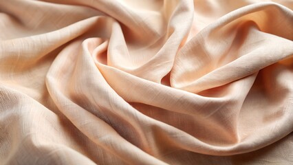 Fototapeta premium Soft peach silk fabric with intricate texture and elegant folds