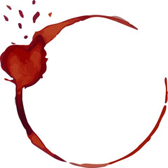 Coffee cup stain forming an almost closed circle with a heart shaped blotch, creating a unique and artistic design on a clean white surface