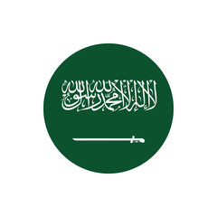 Saudi Arabia flag round button vector. KSA national flag icon badge for independence day celebration PNG on transparent background.