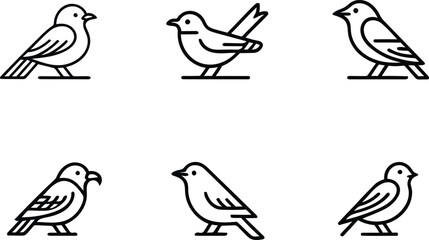 Six Minimalist Line Art Bird Icons: Simple, Elegant, Nature Designs.