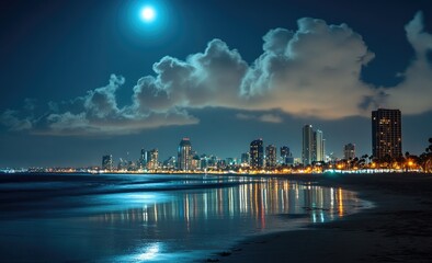 Fototapeta premium Coastal city skyline at night
