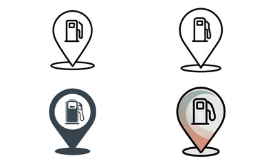 Gas station location icons with fuel pump symbol and map pin design

