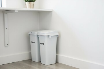 Contemporary Office Corner with Recycling Bins