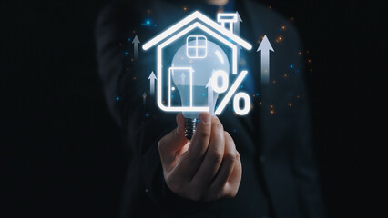 Real estate investment profit illustration showing rising house value, property return, and real...