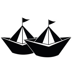 Two Simple Paper Boats Sailing Together Side by Side – Friendship, Journey, and Togetherness Concept in Minimalist Vector Design