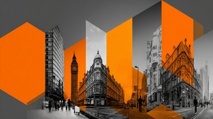 Modern Cityscape with Orange Trails	
