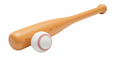 A baseball and wooden bat isolated on a black background, ready for the game.