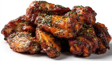 Stacked chicken wings on a white background ready for serving for food blog post