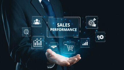 Digital sales performance dashboard showing sales performance metrics, performance trends, sales...