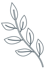  A minimal botanical leaf branch drawing in soft gray lines, suitable for planners, journals, or nature-themed designs.