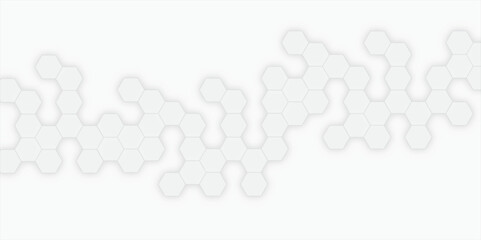 Abstract geometric hexagon shape honeycomb background in soft white color. Surface polygon pattern with glowing hexagon texture and futuristic business background vector.