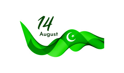 Pakistan Independence Day 14 August Green Wave with Crescent and Star Illustration