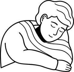 Obraz premium Sleeping Person Illustration with Closed Eyes and Striped Shirt