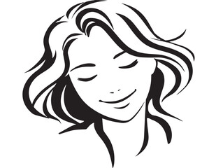Cheerful woman face icon with soft line design